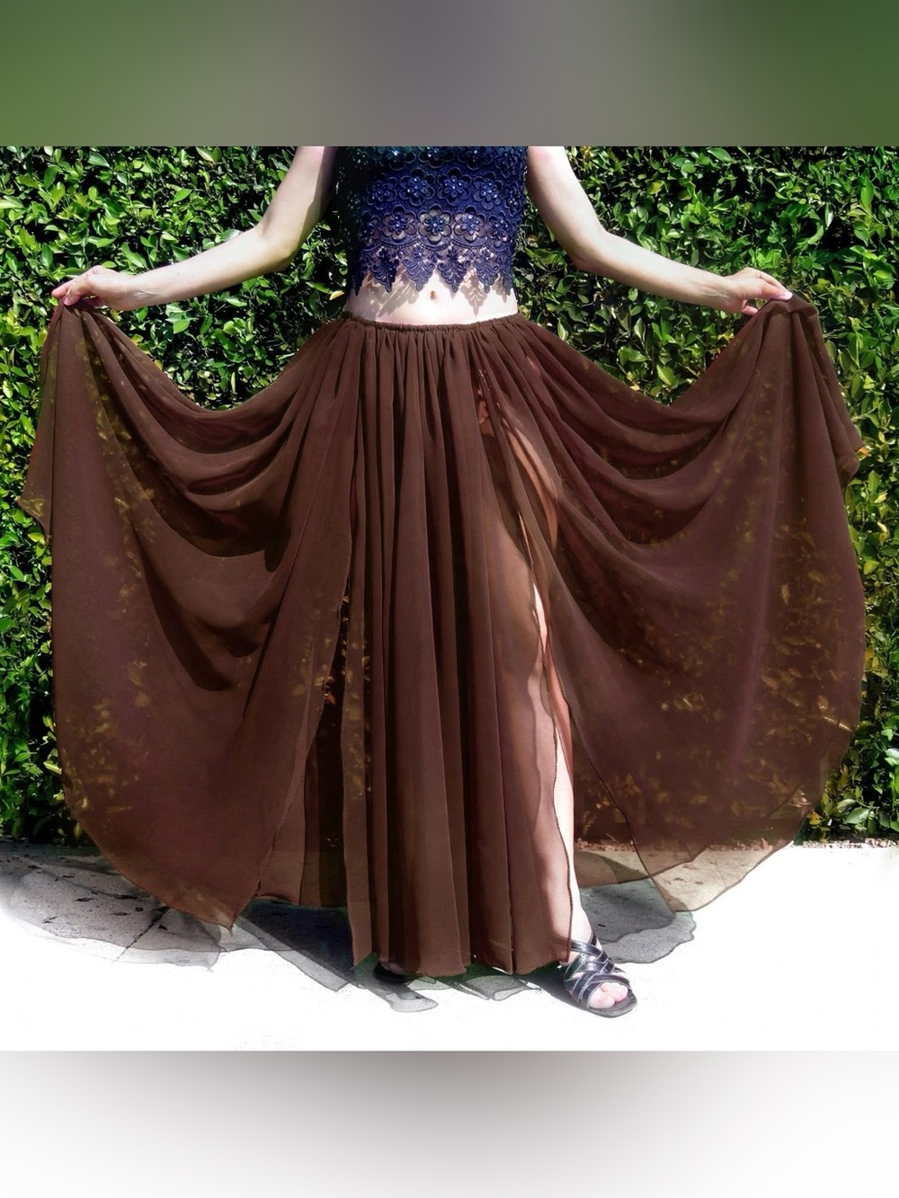 Brown Chiffon Skirt 2 slits Ameynra design